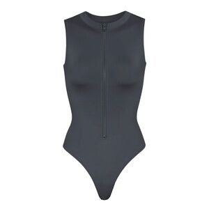 SKIMS SIGNATURE SWIM ZIP FRONT SLEEVELESS ONE PIECE | GUNMETAL